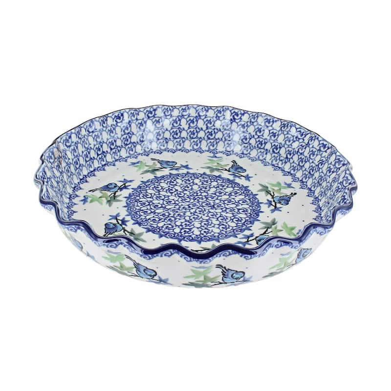Blue Rose Polish Pottery 636 Ceramika Artystyczna Pie Plate - Mockingbird