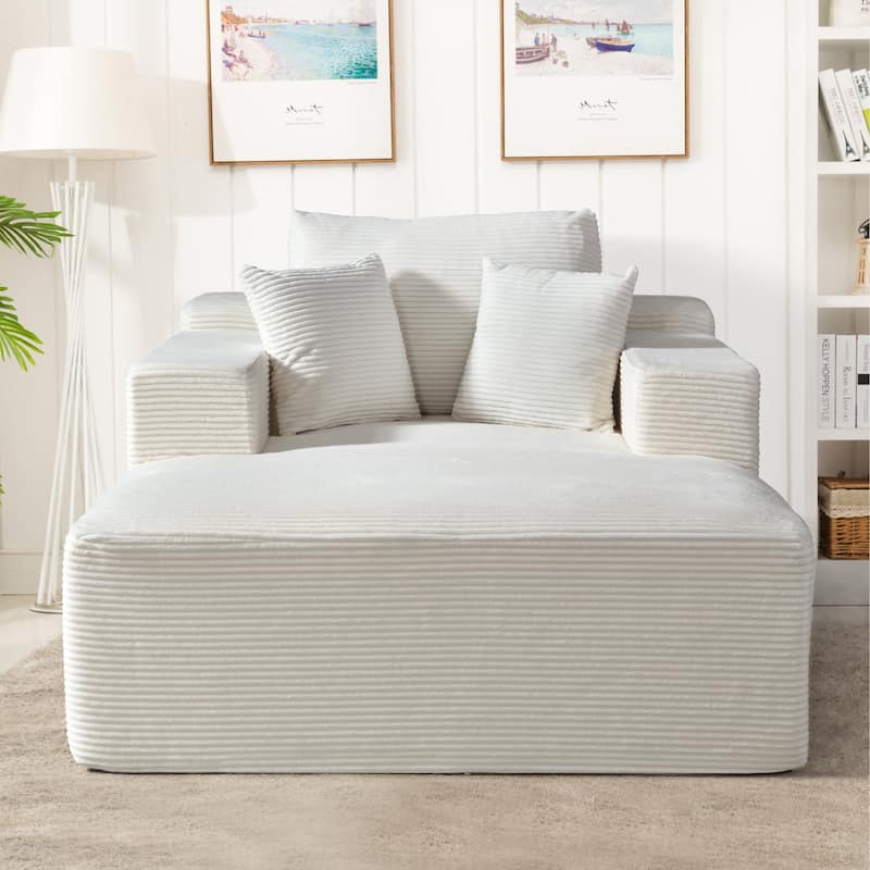 Convertible Chaise Lounge Chair Indoor - Oversized Corduroy Couch with Wide Armrest & Throw Pillows