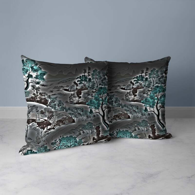 Leaf Magic Stories Faux Suede Reversible Throw Pillow Grey and Turquoise