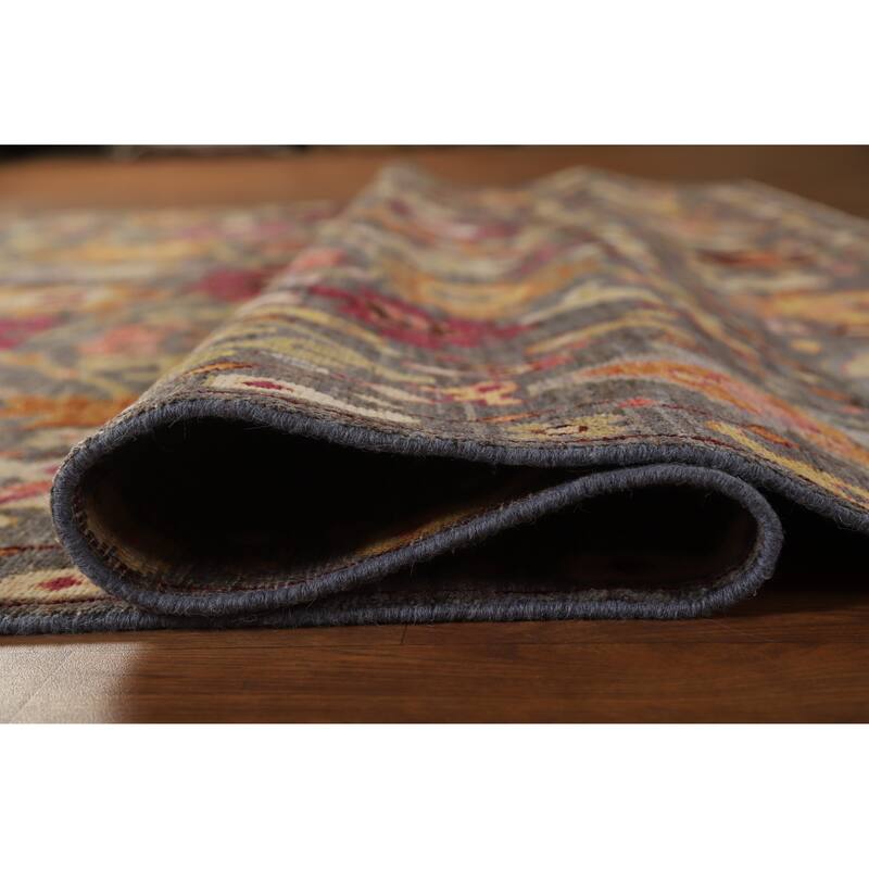 Hand Knotted Oriental 100% Wool Carpet Transitional All-Over Greys & Charcoal Oushak Area Rug - 9' 11'' X 8' 2''