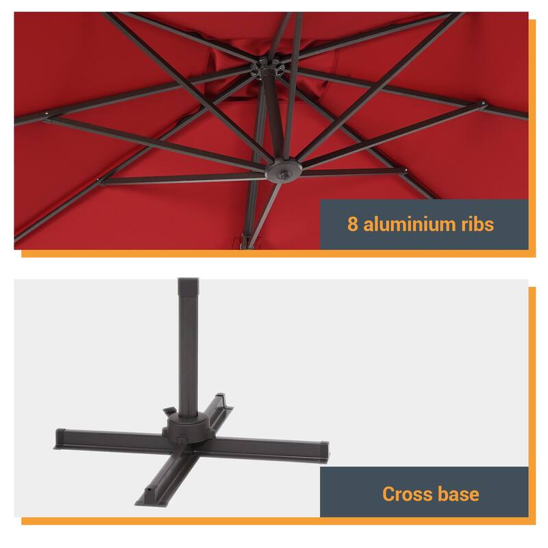 LIVOOSUN 11FT Cantilever Patio Umbrella 240g Solution-Dyed Fabric