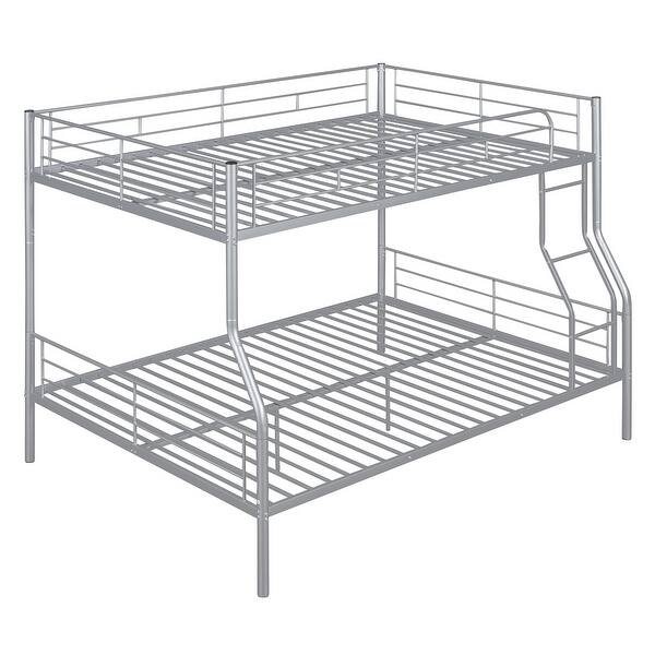 slide 2 of 11, Modern Concise Design Full XL Over Queen Metal Bunk Bed,Side Stairs and Guardrails Silver