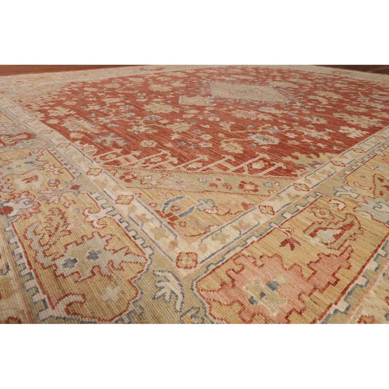 Vegetable Dye Oushak Turkish Large Rug Orange Hand-Knotted Wool Carpet - 10'8"x 13'6"