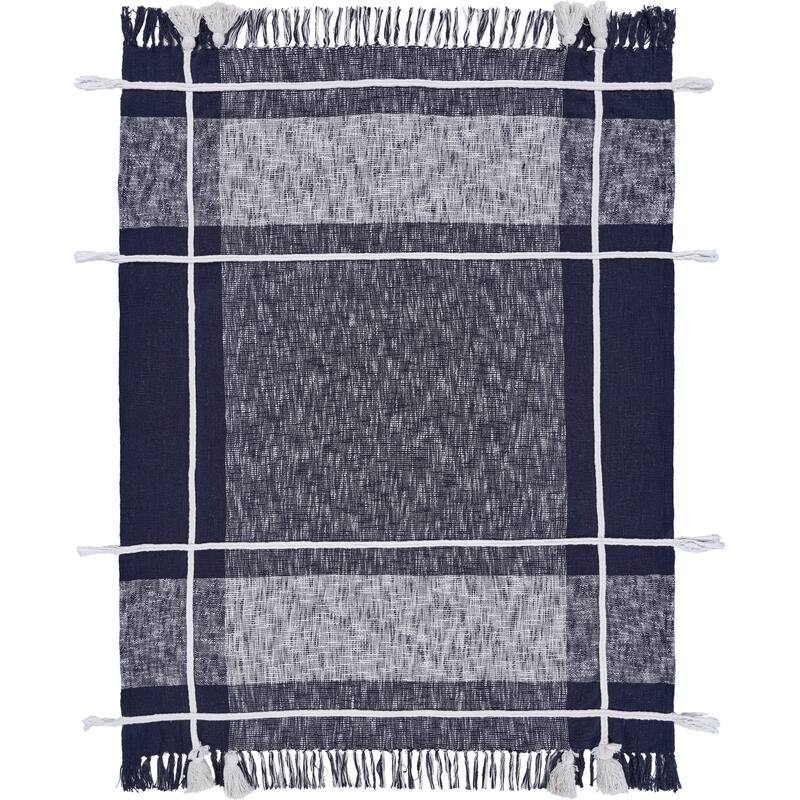 Sevita Navy and White Braided Plaid Standard Size Throw Blanket