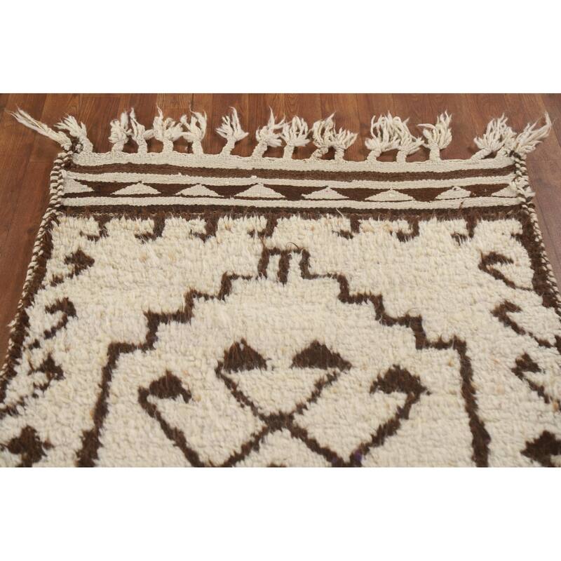 Turkish Anatolian Runner Rug Hand-knotted Beige Wool Carpet - 3'2"x 11'11"