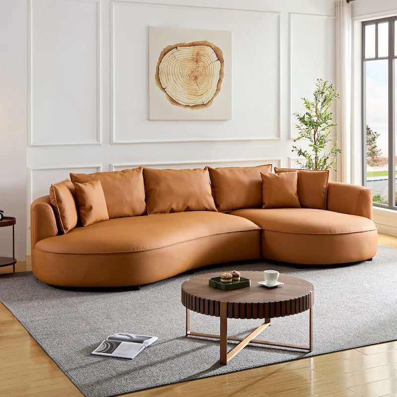 L-Shaped Leather Sectional Sofa with Chaise – Large Luxe Couch for Living Room - Orange - Right Facing