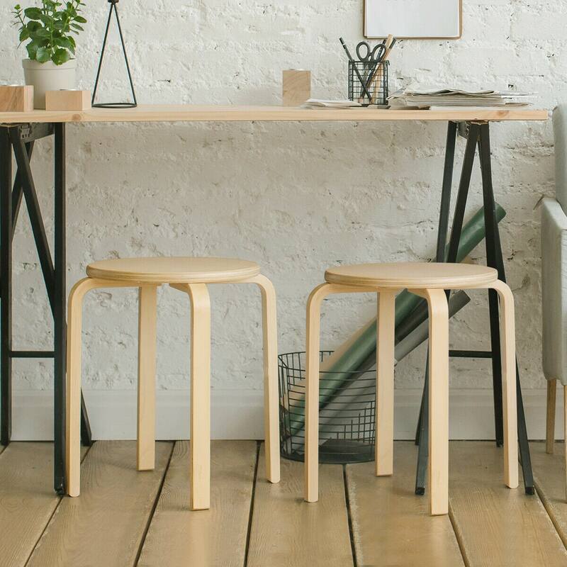 Gymax Set of 4 18'' Stacking Stool Round Dining Chair Backless Wood
