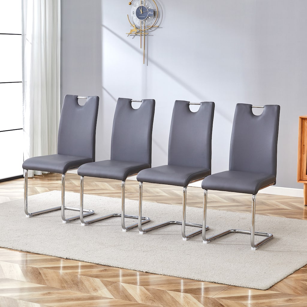 Modern Dining Chairs Set of 4, Side Dining Room/Kitchen Chairs, Faux Leather Upholstered Seat and Metal Legs Side Chairs
