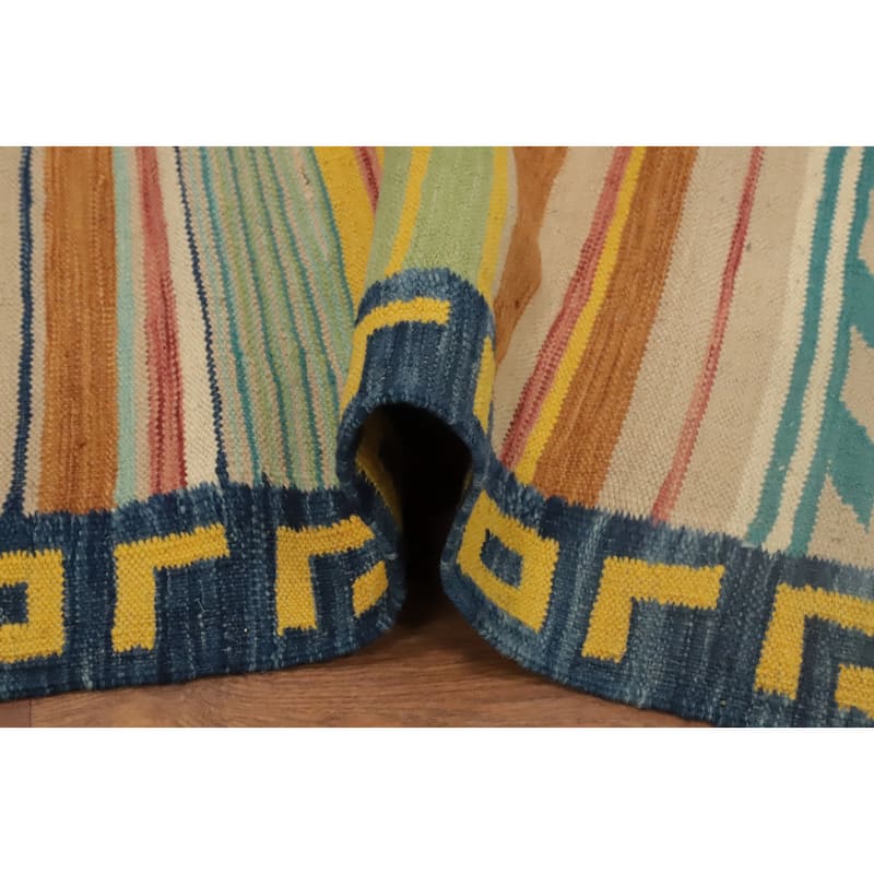 Hand Woven Oriental 100% Wool Carpet Southwestern Tribal Multi-Colored Kilim Runner Rug - 6' 0'' X 2' 2''