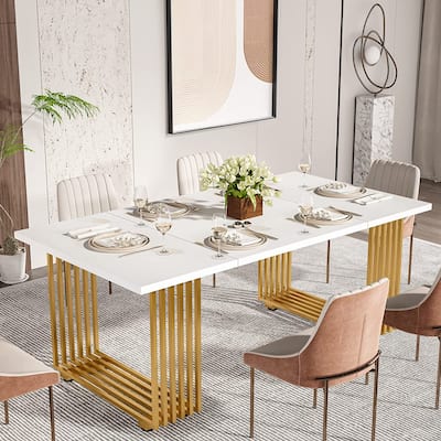 Modern Dining Table for 6-8 People, 70.8 Inches White Kitchen Table