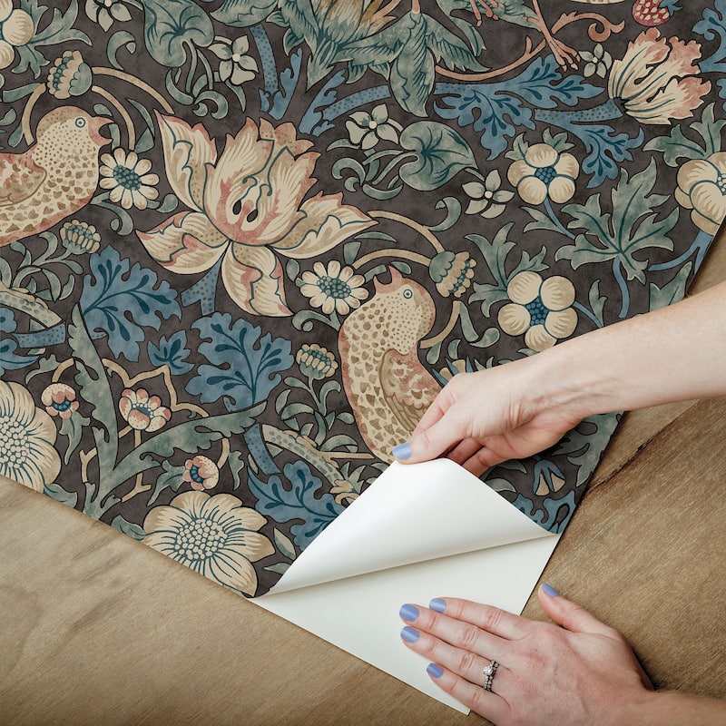 Strawberry Thief Charcoal Peel and Stick Wallpaper