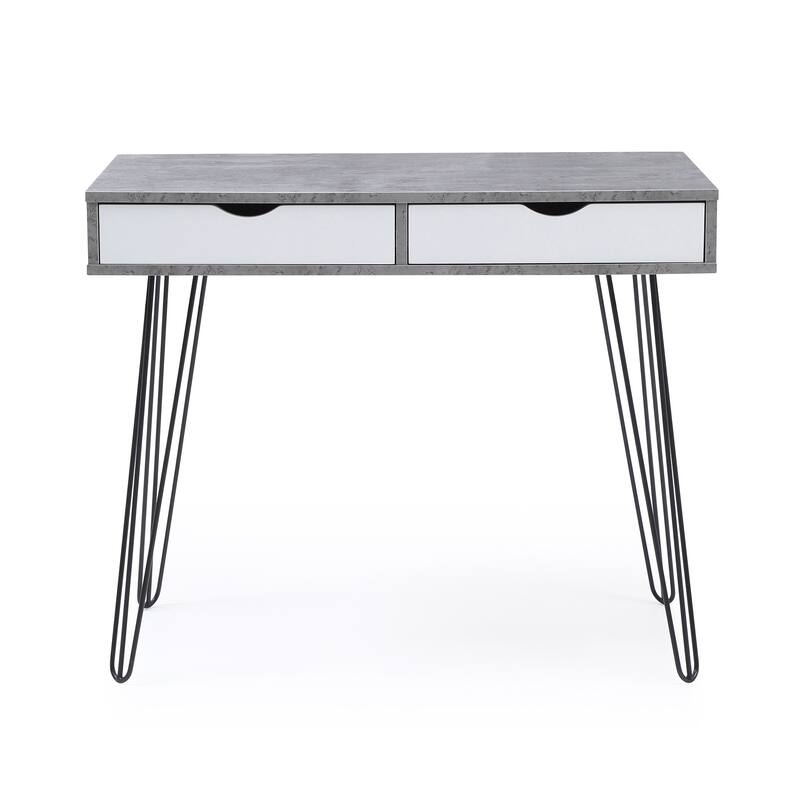 36" Modern Grey Wooden Metal Writing Desk with 2-Drawer