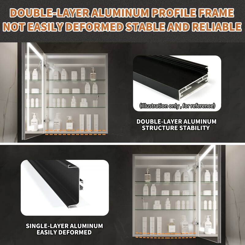 ExBrite 24" x 30" LED Lighted Bathroom Medicine Cabinet with Mirror,Recessed or Surface Mount,Defog