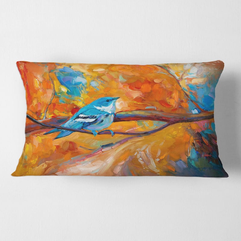 Designart 'Blue Cerulean Warbler Bird On A Branch' Traditional Printed Throw Pillow - 12 x 20