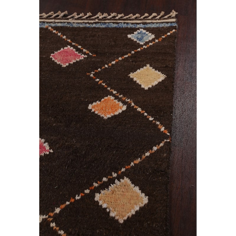 Tribal Oriental Geometric Moroccan Area Rug Hand-knotted Wool Carpet - 6'10" x 10'10"