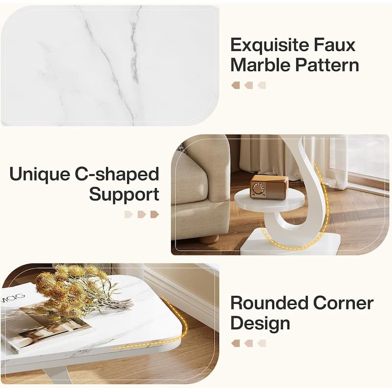 C-Shaped End Table for Living Room, 2-Tier Small Modern Couch Side Table - 19.68" L x 11.81" W x 23.62" H