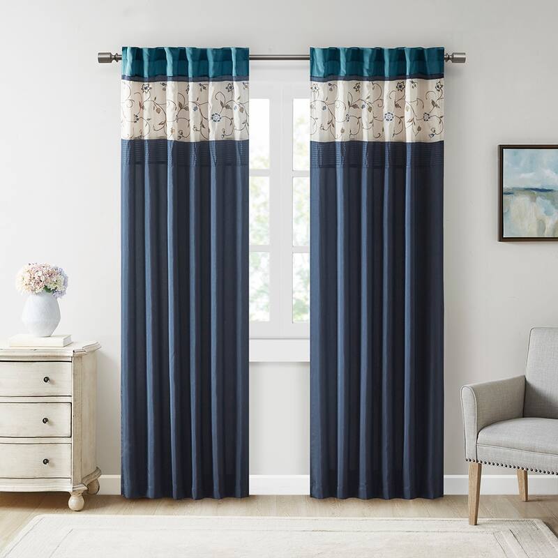 Embroidered Curtain Panel - Navy