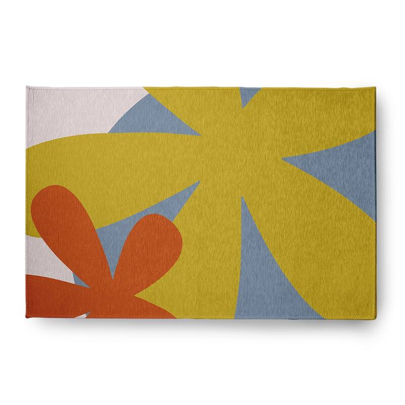Bold Flowers Modern & Contemporary Chenille Area Rug - Mustard Yellow - 4' x 6'
