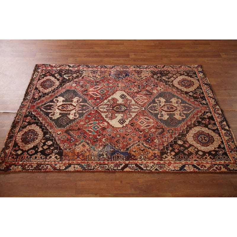 Tribal Shiraz Persian Vintage Area Rug Handmade Wool Carpet - 3'9"x 5'6"