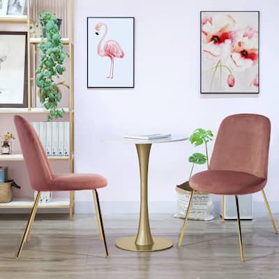 Modern Upholstered Dining Chair Set of 2 with Gold Legs
