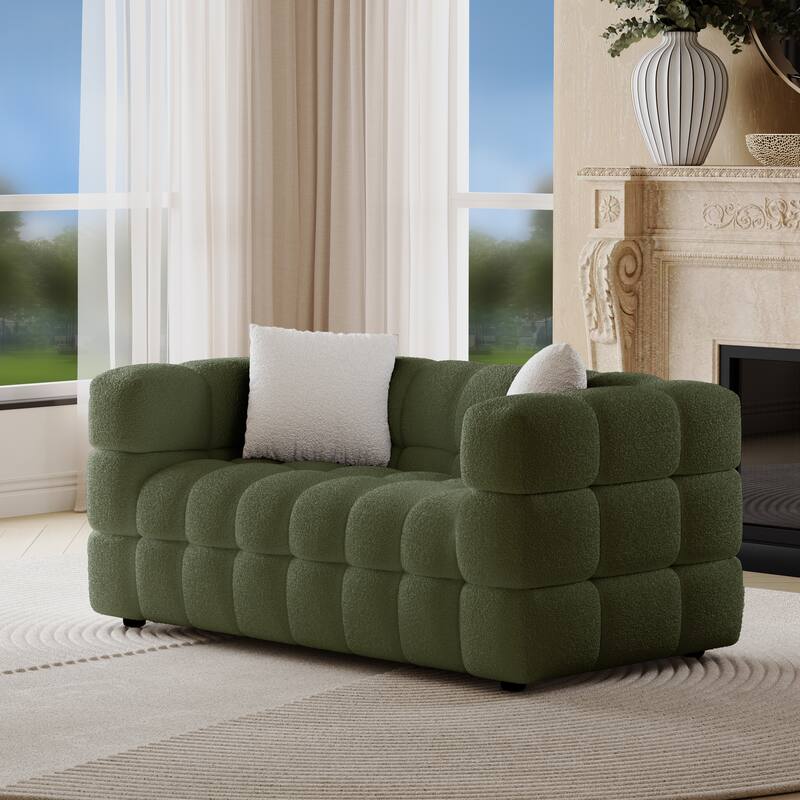 Wayna Modern Style Sofa, Sherpa Thick Cushion Double Loveseat - N/A