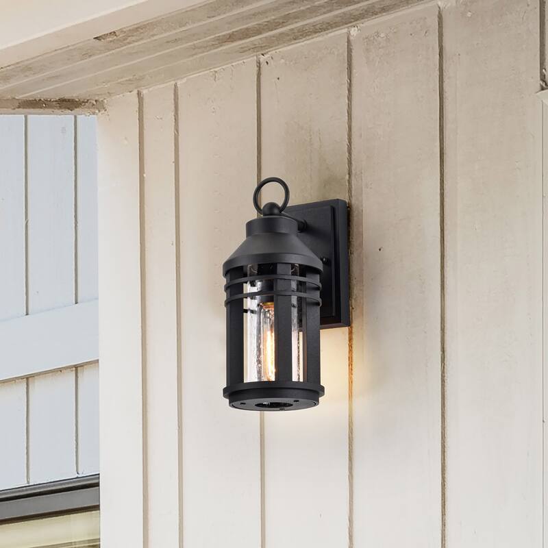 Wilton 1 Light Small Wall Lantern Matte Black with Clear Seeded Glass