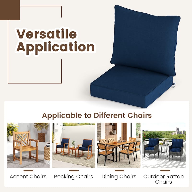 Deep Seat Chair Cushions with Backrest and Tie Belts for Patio or Home - 25" x 25" x 6"