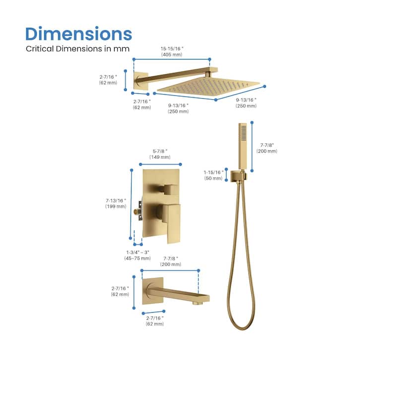 Cube Pressure Balanced 3-Function Shower System with Rough-In Valve