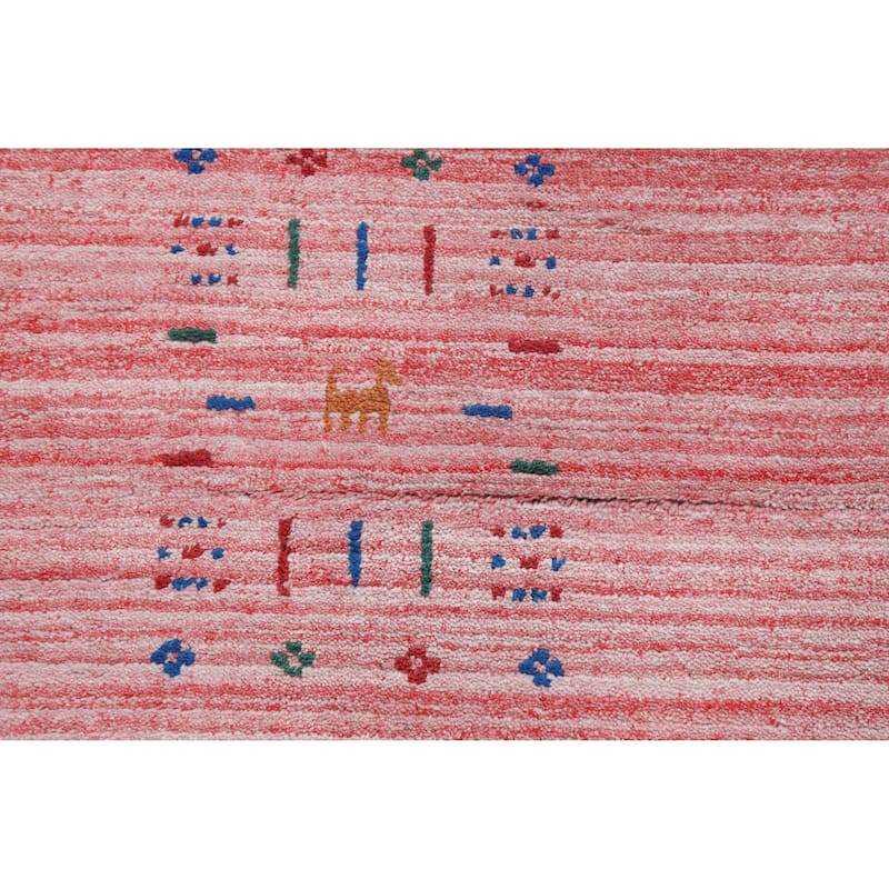 Striped Pink Gabbeh Indian Area Rug Hand-Knotted Wool Carpet - 8'2" x 9'11"