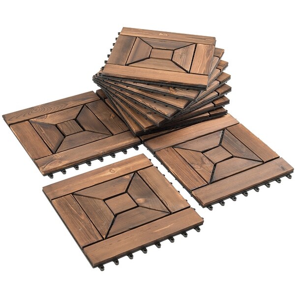 Costway 88 PCS 12'' x 12'' Interlocking Wood Deck Tiles Patio Pavers Floor Tiles Spiral