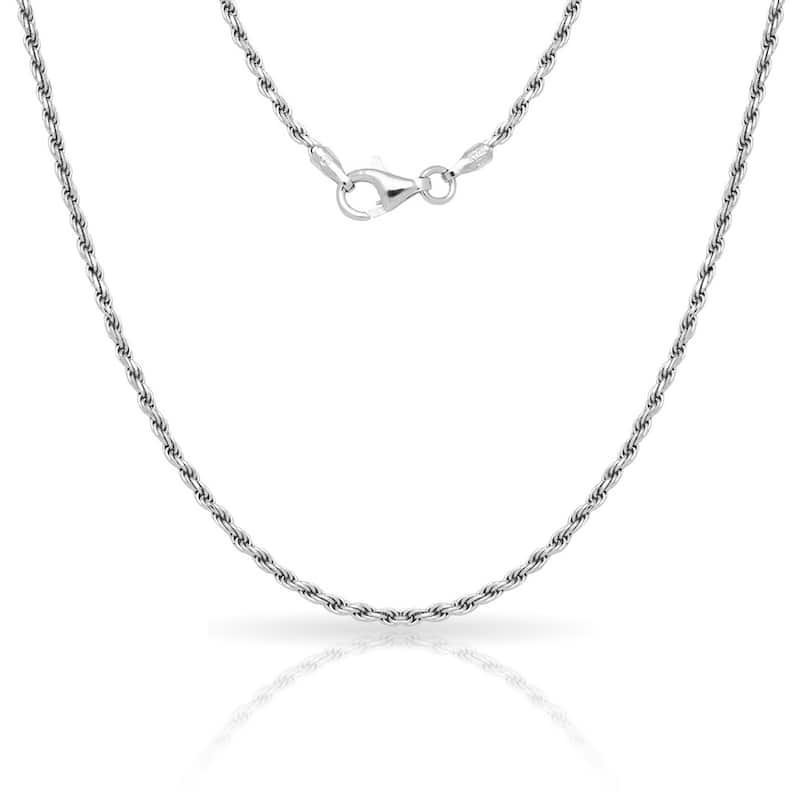 Sterling Silver Italian 2mm Rhodium-plated Diamond-cut Rope Chain Necklace (16'-30") - White