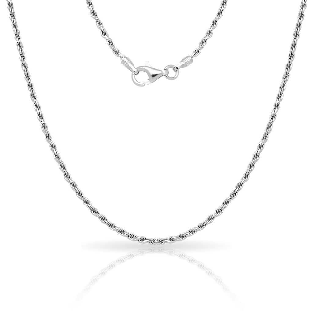 Sterling Silver Italian 2mm Rhodium-plated Diamond-cut Rope Chain Necklace (16'-30") - White