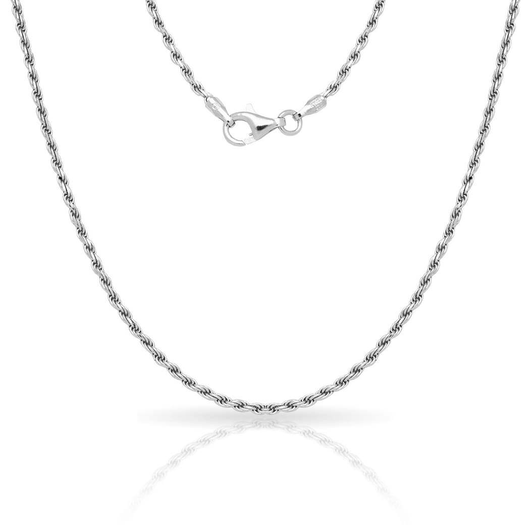 Curata Sterling Silver Italian 2mm Rhodium-plated Diamond-cut Rope Chain Necklace (16'-30")