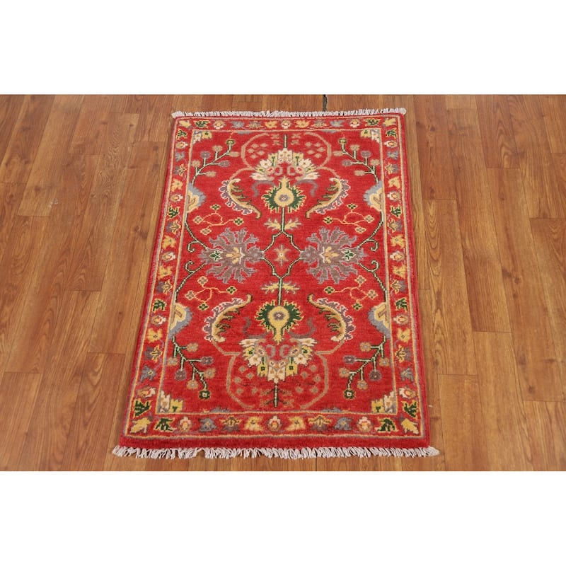 Kazak Oriental Foyer Rug Handmade Red Floral Wool Carpet - 2'0" x 3'0"