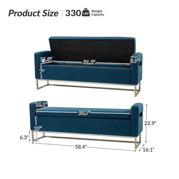 dimension image slide 0 of 7, Diana Modern Upholstered Filp-Top Storage Bench with Sturdy Metal Legs