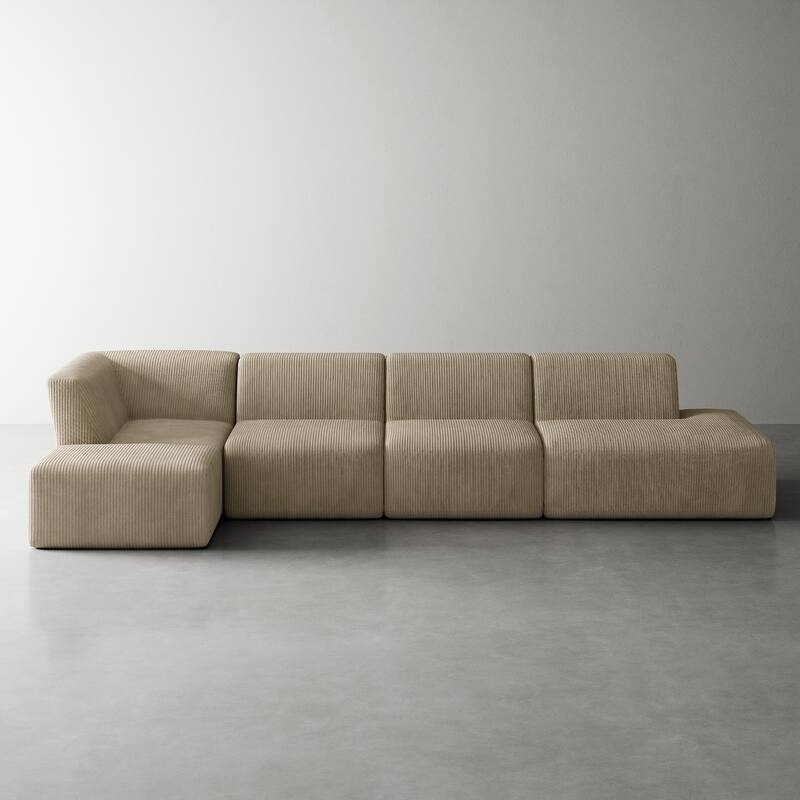 Oversized Corduroy Modular Sectional Fabric Sofa - KHAKISIDE CHAIR&ARMCHAIR&OTTOMAN&2 ARMLESS