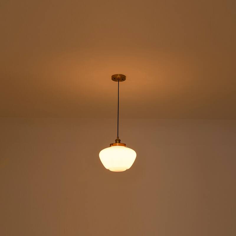 1-Light Mid-Century Modern Brass/Black Frosted Glass Globe Dome Pendant Light