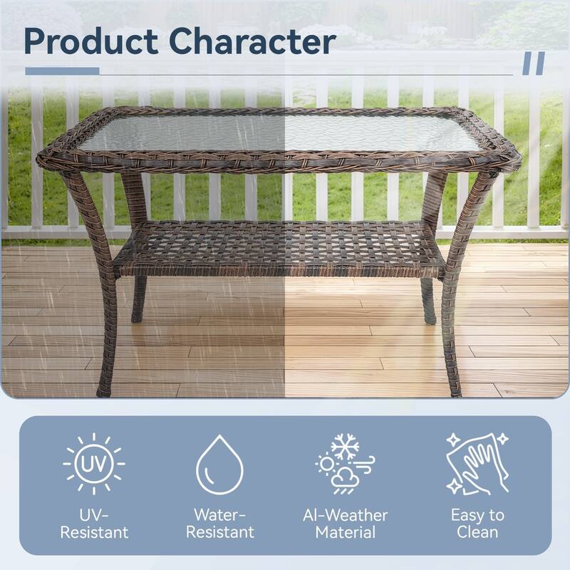 Gymojoy Outdoor Wicker Loveseat with Coffee Table and Outdoor Cushions