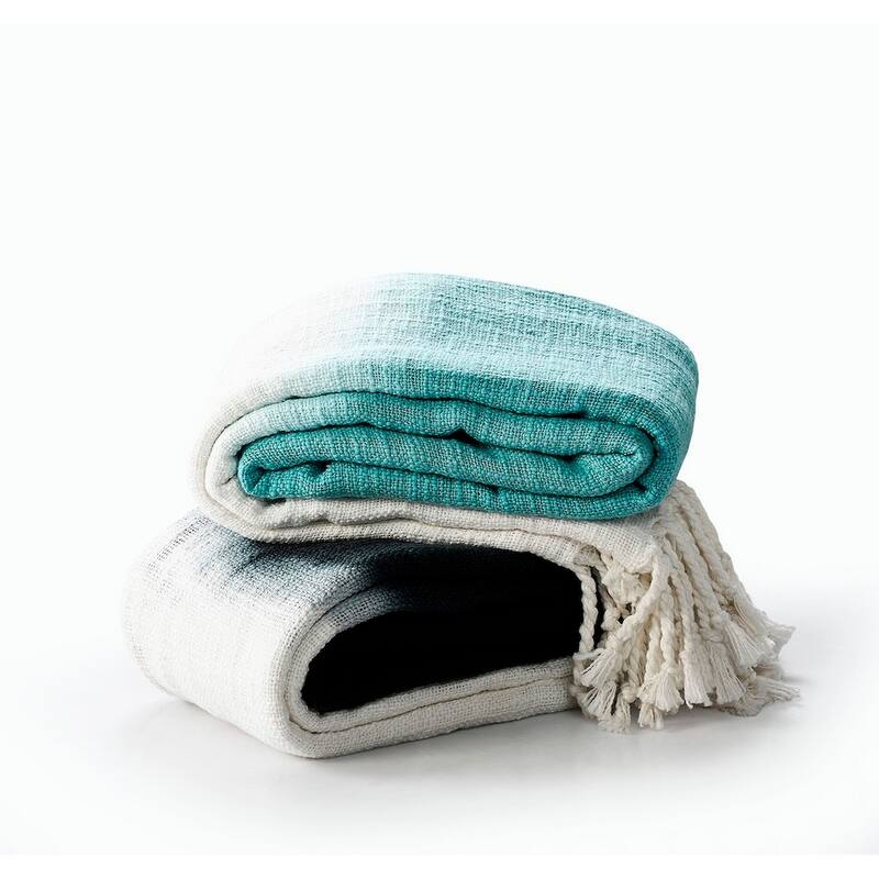 Sevita Angel Blue Shibori Slab Standard Size Throw Blanket with Fringe