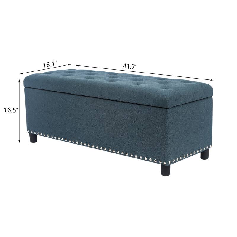 Adeco 41 Inches Storage Bench Linen Tufted Top Ottoman for Living Room