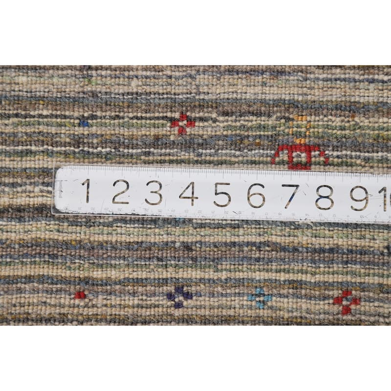 Striped Gabbeh Indian Area Rug Hand-Knotted Wool Carpet - 8'0" x 9'9"
