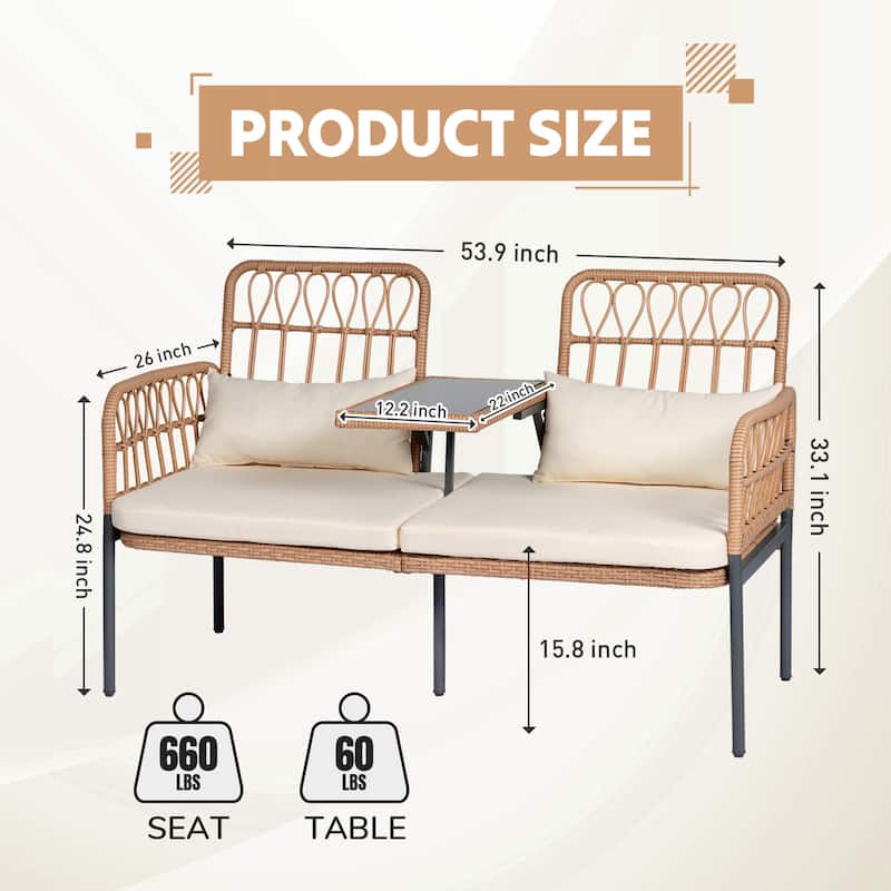 Outdoor Patio Ratten Woven Loveseat Conversation Furniture Set with Cushions
