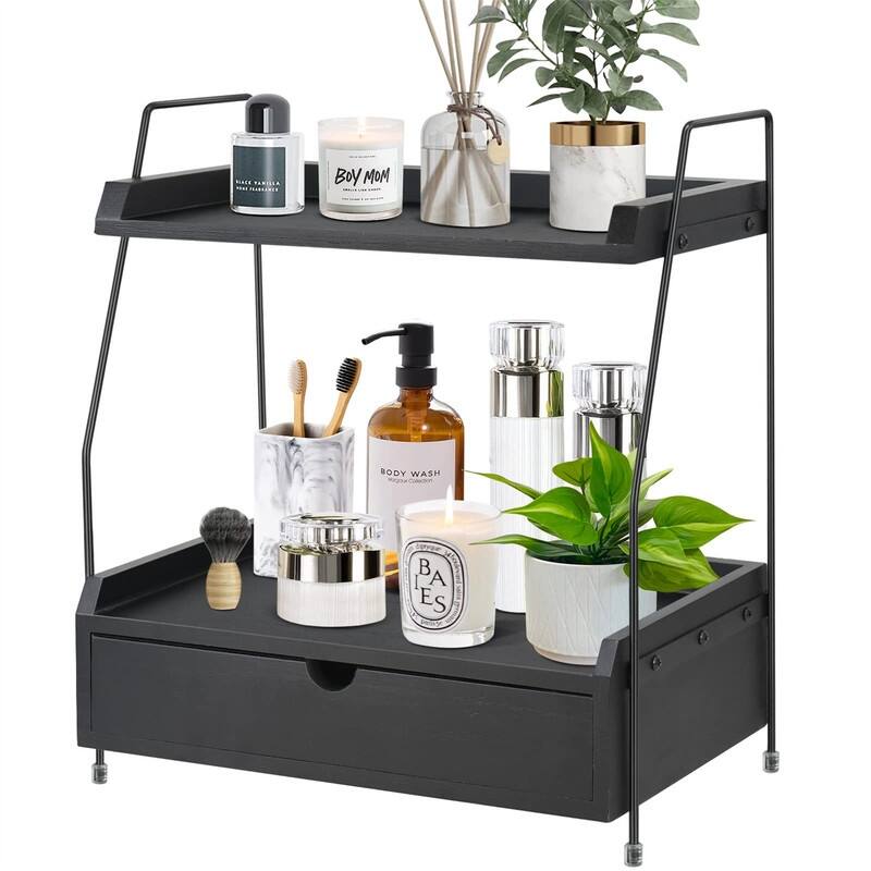 2-Tier Countertop Organizer - 7.5"D x 15.2"W x 16.5"H - Black
