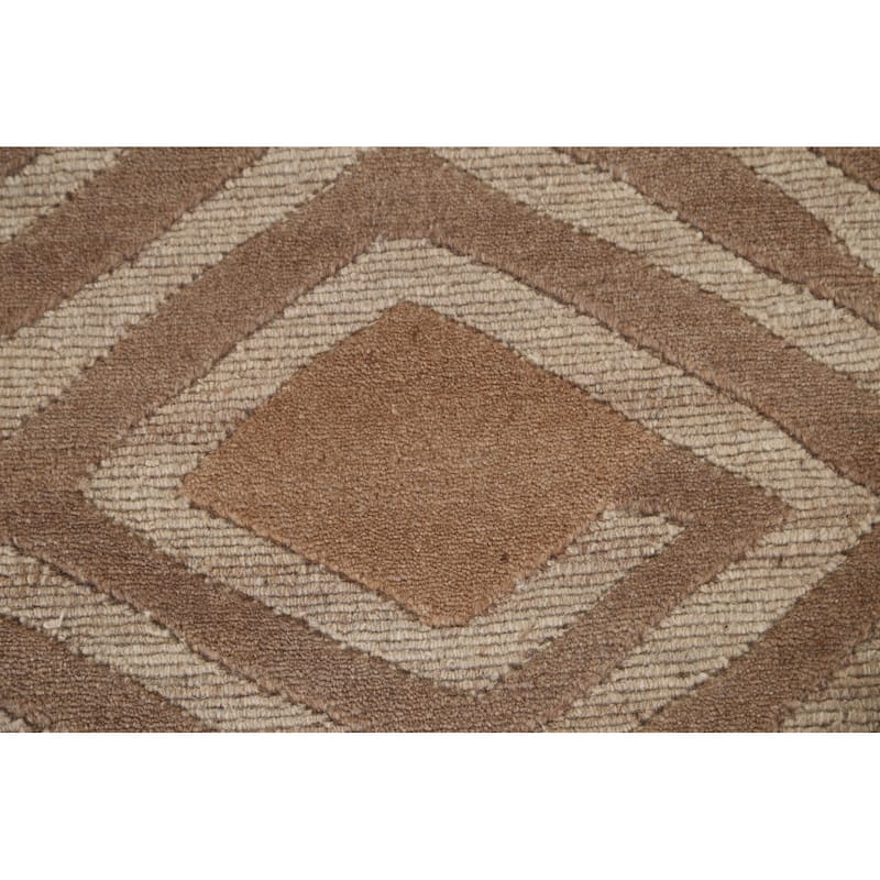 Geometric Modern Area Rug Hand-Knotted Oriental Wool Carpet - 8'11" x 11'8"