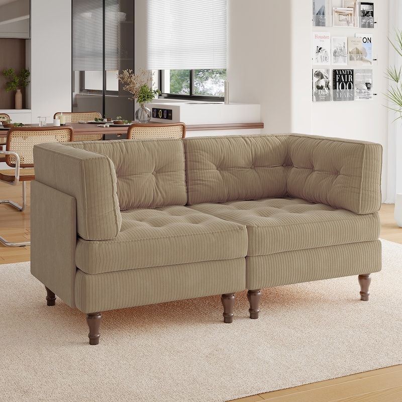 Madison Oversized Upholstered Corduroy Modular Sectional Sofa - Camel-2 Piece