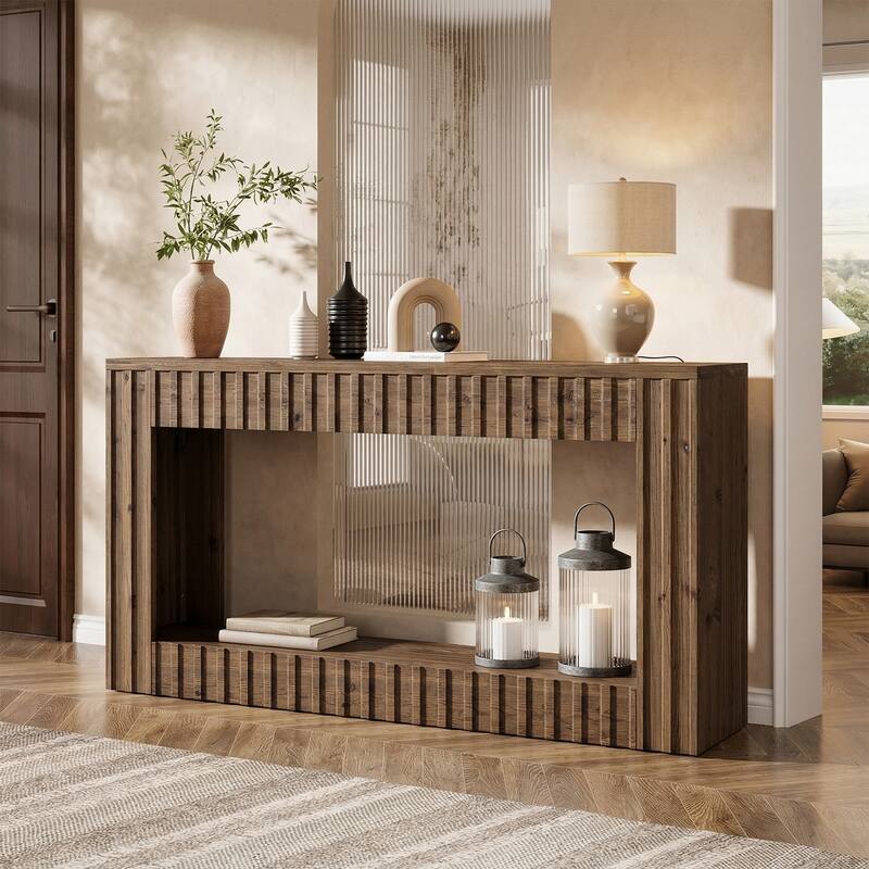 Solid Wood Sofa Table, 63" Long Console Table with Open Storage, Entryway Table for Living Room, Hallway, Foyer