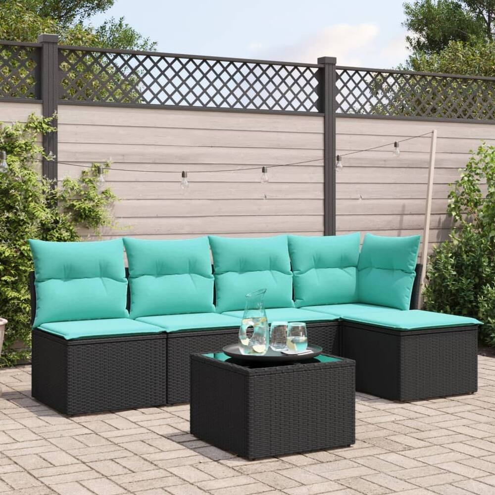vidaXL 5/6 Piece Patio Sofa Set with Cushions Black/Brown/Gray Poly Rattan - 24.4 x 24.4 x 27.2