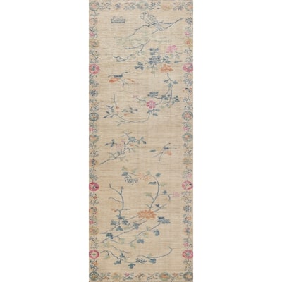 Vegetable Dye Animals Art Deco Runner Rug Hand-Knotted Wool Carpet - 2'9" x 10'3"