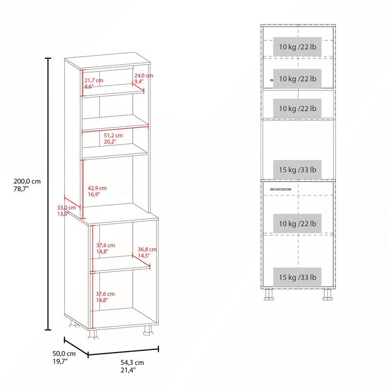 White Kitchen Pantry with Open Storage and 2 Doors