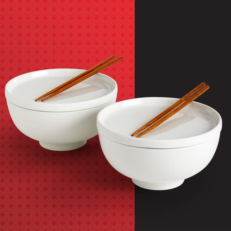 Infuse 8pc Ramen Bowl Set with Lid/Plate and Chopsticks White